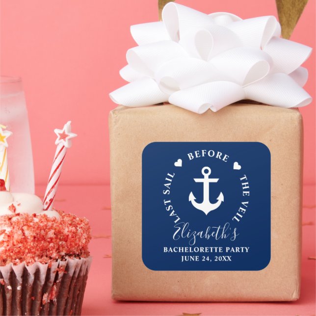 Last Sail Before The Veil Bachelorette Party Square Sticker (Party)