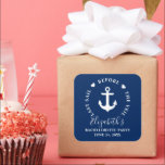 Last Sail Before The Veil Bachelorette Party Square Sticker<br><div class="desc">Last Sail Before The Veil Nautical Anchor Hearts Navy Blue Bachelorette Party Favour Sticker</div>