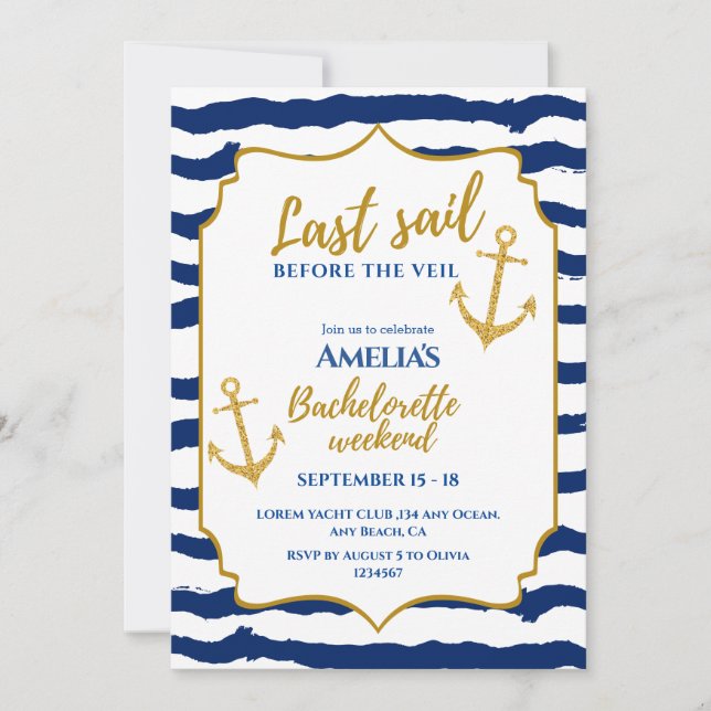 Last sail before the veil  Bachelorette Weekend  Invitation (Front)