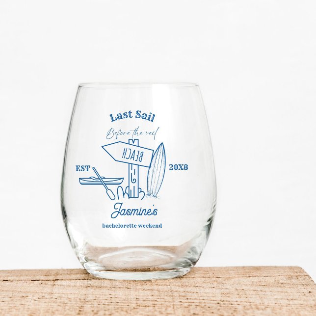 Last sail Before The veil Bachelorette weekend Stemless Wine Glass (Creator Uploaded)