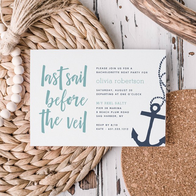 Last Sail Before the Veil Boat Bachelorette Party Invitation (Creator Uploaded)