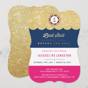 Last Sail Before The Veil Glam Bachelorette Party Invitation