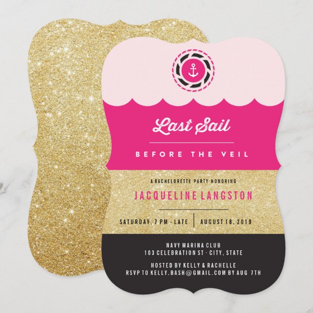 Last Sail Before The Veil Glam Bachelorette Party Invitation (Front/Back)