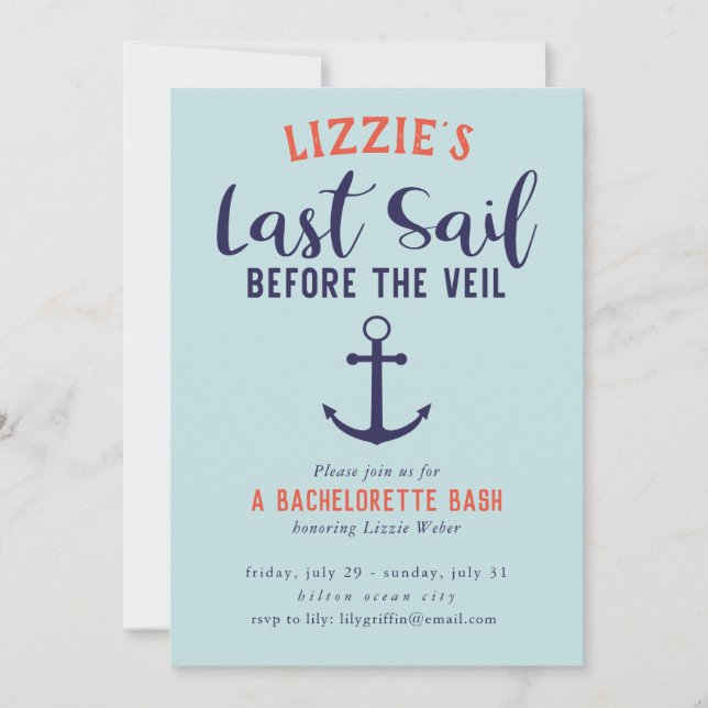 Last Sail Before the Veil Nautical Bachelorette Invitation (Front)