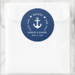 Last Sail Before The Veil Nautical Wedding Classic Round Sticker<br><div class="desc">Last Sail Before The Veil Nautical Anchor Hearts Navy Blue Wedding Sticker</div>