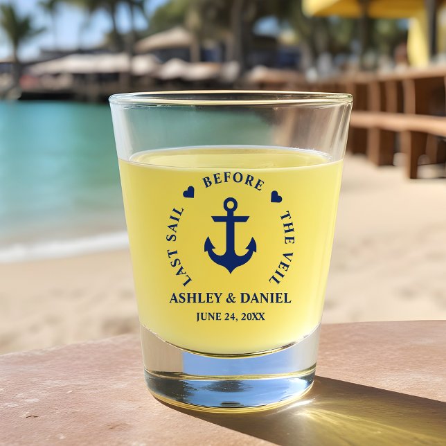 Last Sail Before The Veil Nautical Wedding Shot Glass (Customize to change text size or text style.)
