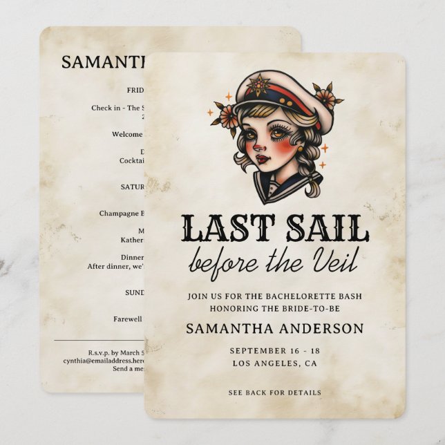 Last Sail Before the Veil Retro Bachelorette Invitation (Front/Back)