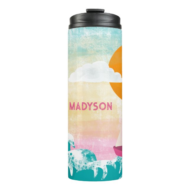 Last Sail Before the Veil Sailboat and Sunset Thermal Tumbler (Front)