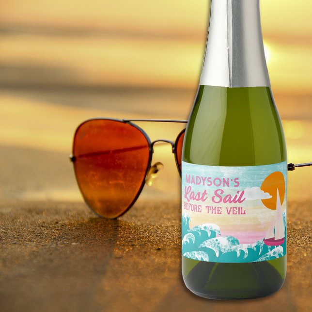 Last Sail Before the Veil Sailboat Bachelorette Sparkling Wine Label (Creator Uploaded)