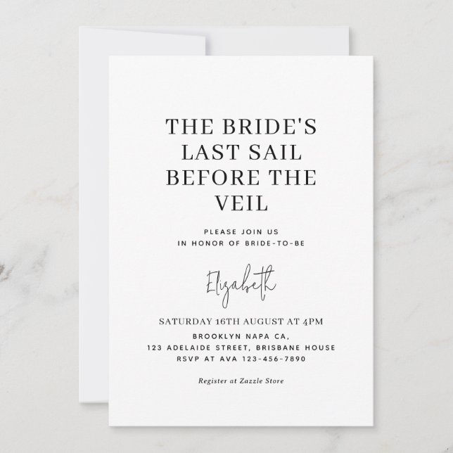 Last Sail Before The Veil | White Bridal Shower Invitation (Front)