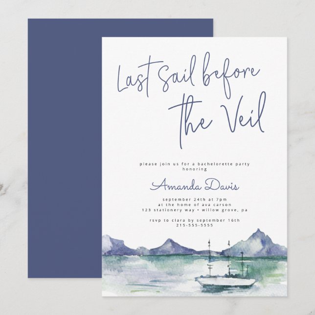 Last Sail Before Veil Nautical Modern Bachelorette Invitation (Front/Back)