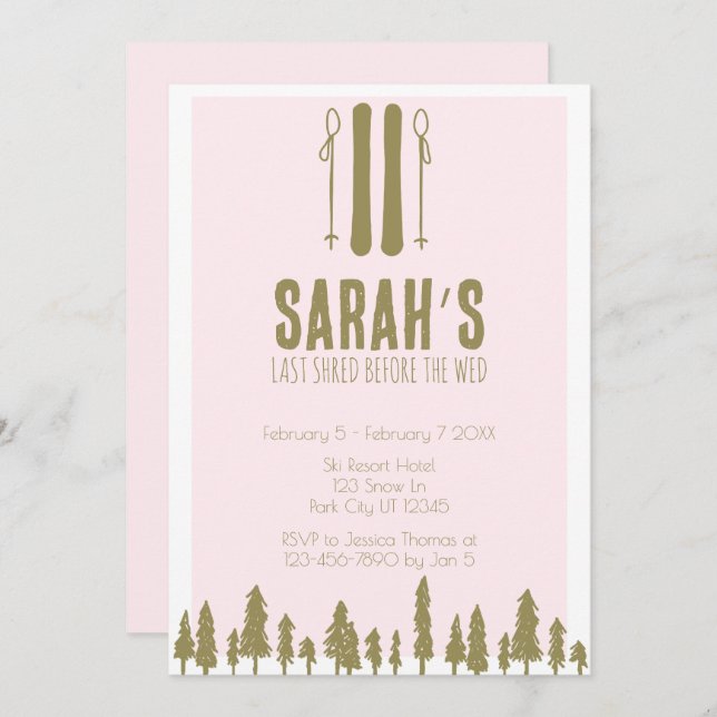 Last Shred Skiing Winter Bachelorette Party  Invitation (Front/Back)