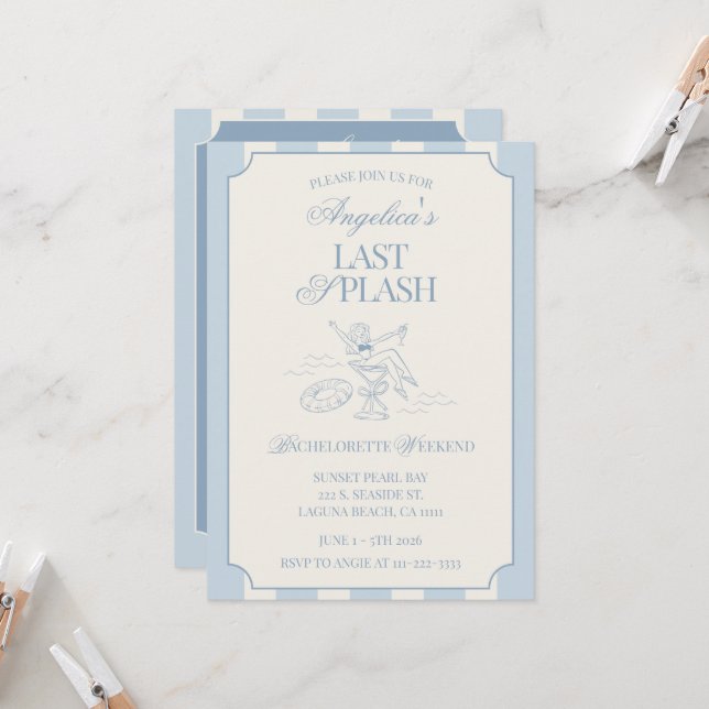 Last Splash Bachelorette Weekend Itinerary and  Invitation (Front/Back In Situ)