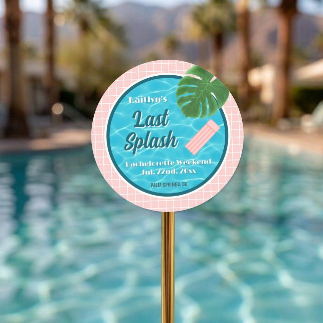 Last Splash Bachelorette Weekend Pool Party Favour Classic Round Sticker (Creator Uploaded)