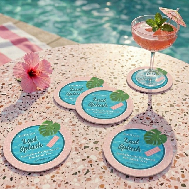 Last Splash Bachelorette Weekend Pool Party Round Paper Coaster (Creator Uploaded)