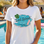 Last Splash Bachelorette Weekend Pool Party T-Shirt<br><div class="desc">Make a splash with this vibrant, retro-inspired bachelorette party weekend t-shirt! Perfect for a Palm Springs getaway, the design features a chic "Last Splash" theme with a refreshing pool water background, tropical monstera leaf, and a trendy pink inflatable raft. The template wording is fully customizable so you can easily personalize...</div>