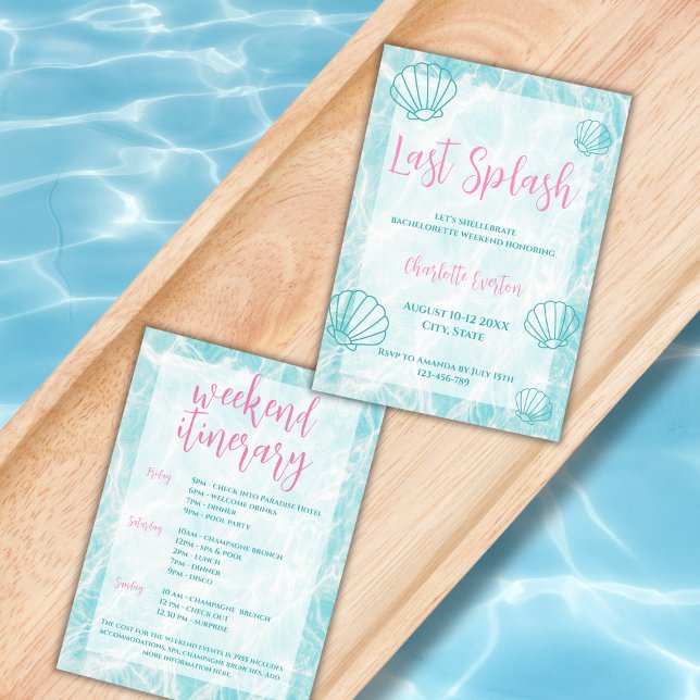 Last Splash Beach Bachelorette Weekend Itinerary Invitation (last splash bachelorette invitation weekend itinerary shell beach bachelorette party)