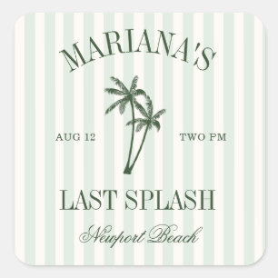 Last Splash Beach Palms Bachelorette Square Sticker