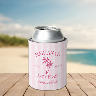 Last Splash Beach Palms Hot Pink Bachelorette Can Cooler