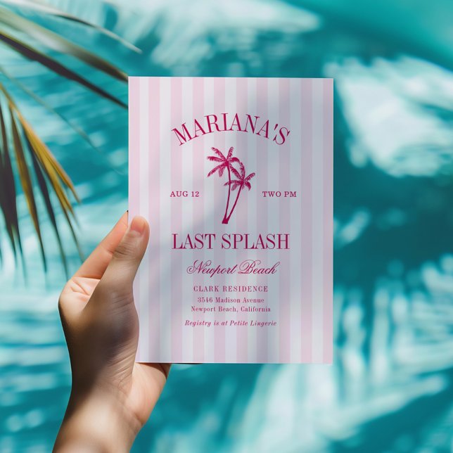 Last Splash Beach Palms Hot Pink Bachelorette Invitation (Creator Uploaded)