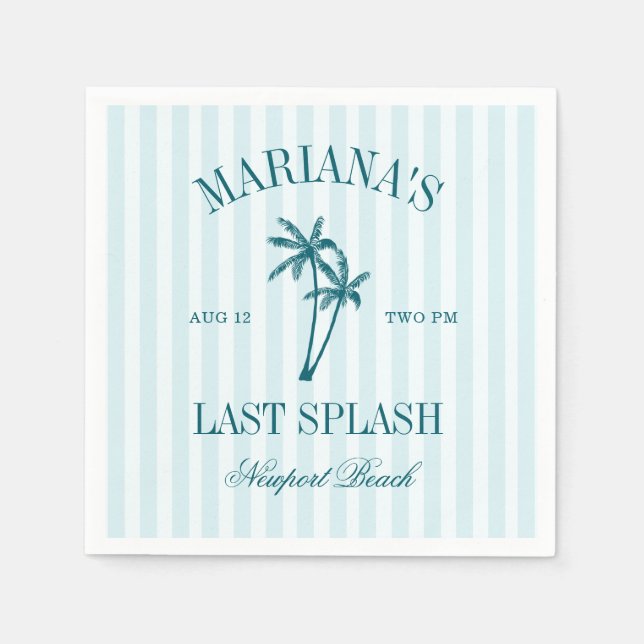 Last Splash Blue Teal Palms Bachelorette Napkin (Front)