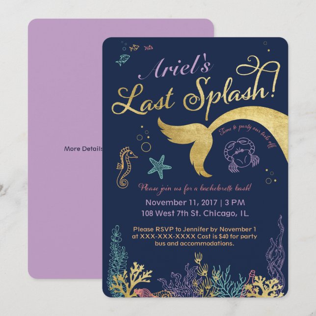 Last Splash Mermaid Bachelorette Invite (Front/Back)
