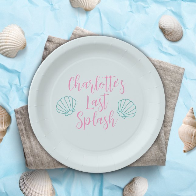 Last Splash Tropical Beach Shell Bachelorette Paper Plate (last splash bachelorette party shell beach ocean pool bachelorette)