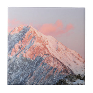 Last sun light on mountain Storžič, Slovenia Tile