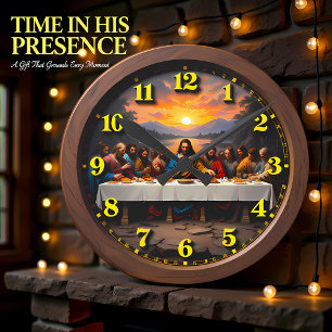 Last Supper Lakeside Sunset Round Clock