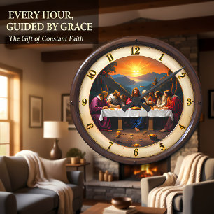 Last Supper Scenic Sunset Round Clock