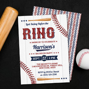 Last Swing Before The Ring Baseball Bachelor Party Invitation