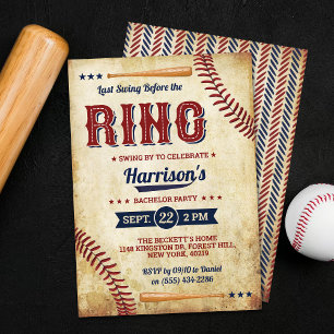 Last Swing Before The Ring Baseball Bachelor Party Invitation