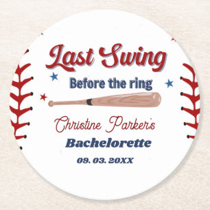 Last Swing before the ring Baseball  Bachelorette Round Paper Coaster