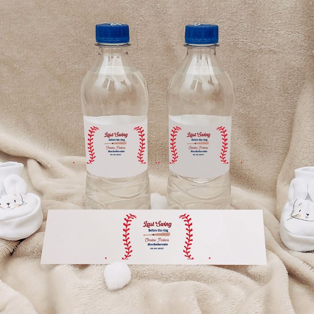 Last Swing before the ring Baseball  Bachelorette Water Bottle Label (Creator Uploaded)