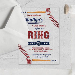 Last Swing Before The Ring! Baseball Bridal Shower Acrylic Invitations