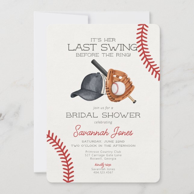 Last Swing Before the Ring Baseball Bridal Shower Invitation (Front)