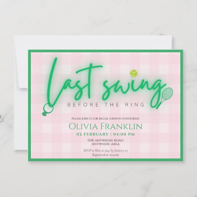 Last swing before the ring bridal shower  invitation (Front)