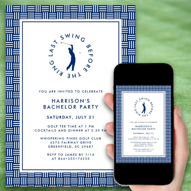  Last Swing Before the Ring Golf Bachelor Blue Invitation (Creator Uploaded)
