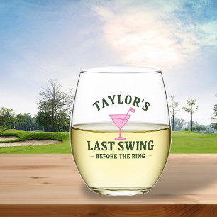 Last Swing Before The Ring Golf Bachelorette Stemless Wine Glass
