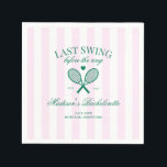 Last Swing Before The Ring Retro Tennis Bach Napkin<br><div class="desc">Get ready to celebrate the bride-to-be with an unforgettable weekend! Introducing our "Last Swing Before The Ring" bachelorette weekend design, created to make every moment of your celebration as special as the bride herself. This preppy collection features a retro inspired green illustration of tennis rackets on a soft pink striped...</div>