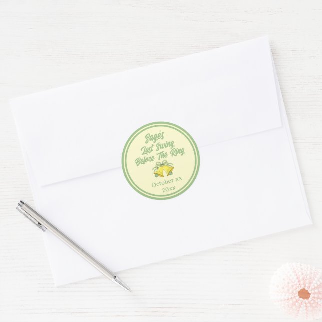 Last Swing Before the Ring Sage and Cream Wedding Classic Round Sticker (Envelope)