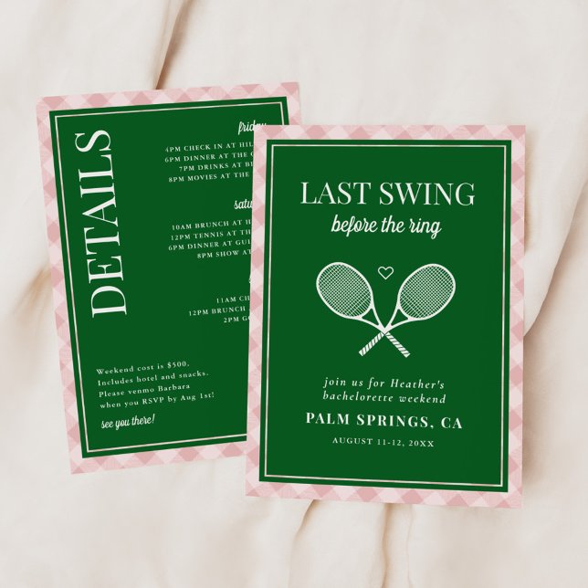 Last Swing Before the Ring Tennis Bachelorette Invitation (Creator Uploaded)