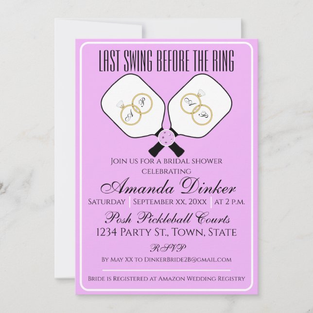 Last Swing Before the Ring Wedding Pickleball Invi Invitation (Front)