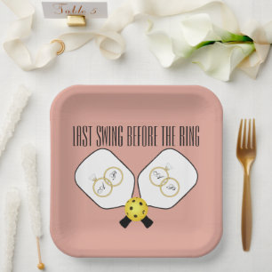 Last Swing Before the Ring Wedding Pickleball Paper Plate