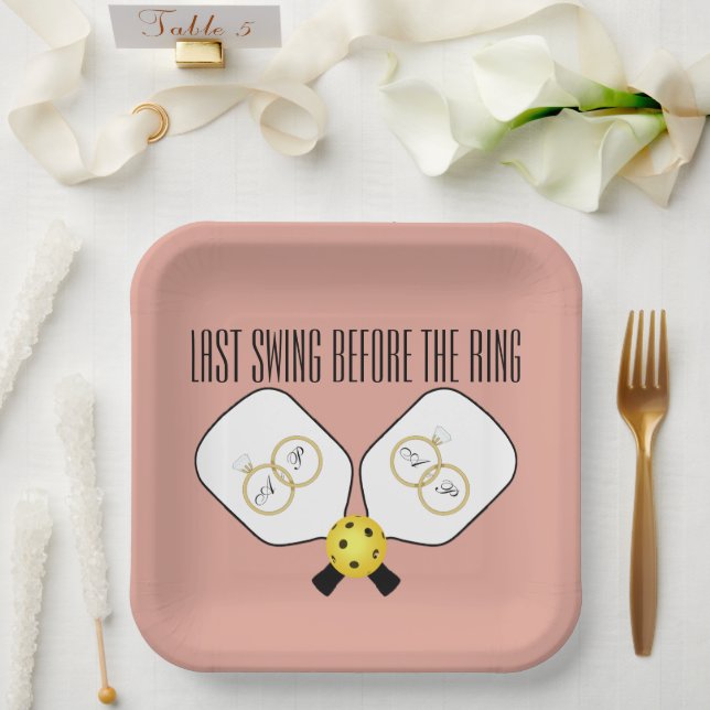 Last Swing Before the Ring Wedding Pickleball Paper Plate (Wedding)