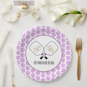 Last Swing Before the Ring Wedding Pickleball Paper Plate