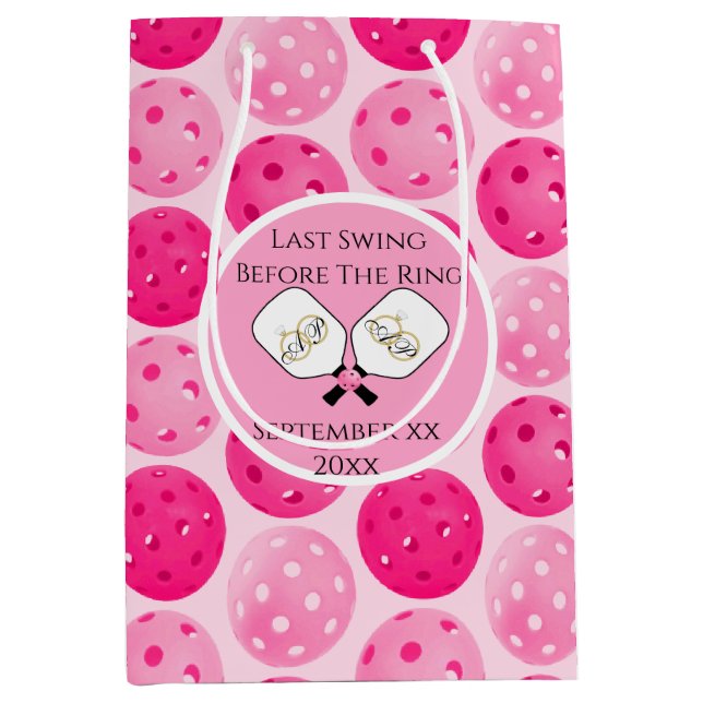 Last Swing Before the Ring Wedding Pickleball Pink Medium Gift Bag (Front)