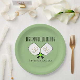Last Swing Before the Ring Wedding Pickleball Sage Paper Plate
