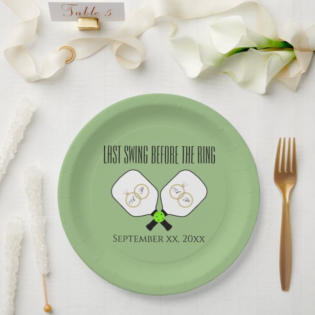 Last Swing Before the Ring Wedding Pickleball Sage Paper Plate (Wedding)
