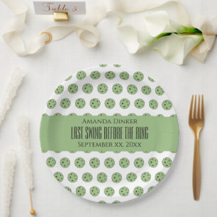 Last Swing Before the Ring Wedding Pickleball Sage Paper Plate